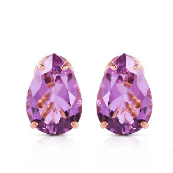 14K. GOLD FRENCH CLIPS EARRING WITH NATURAL AMETHYSTS (Rose Gold) - Picture 2 of 6